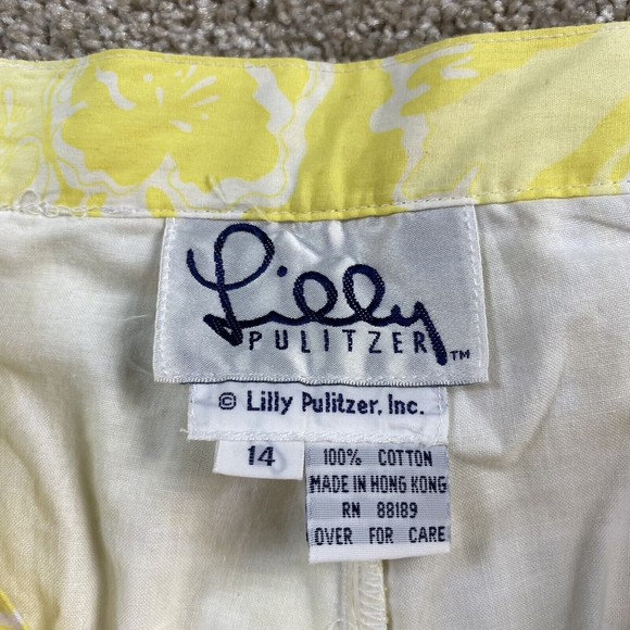 Vtg Lilly Pulitzer Pants 14 Yellow Floral Pleated Cotton Hi Waist Retro Lined - Picture 2 of 11